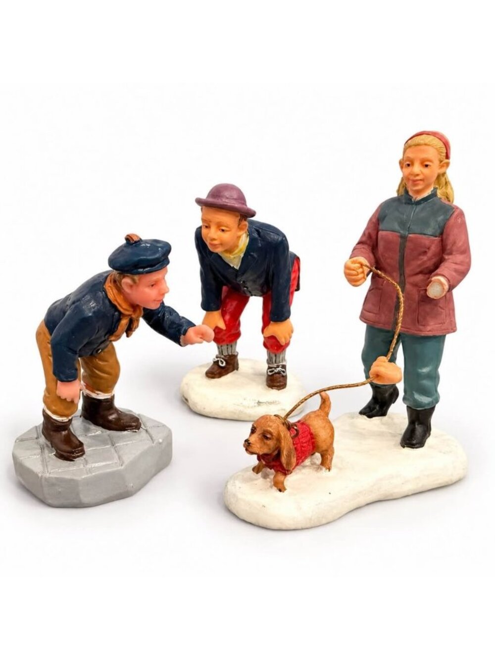 Lemax Christmas Village Figurines Lot Boys Girl Walking Dog Retired Vintage
